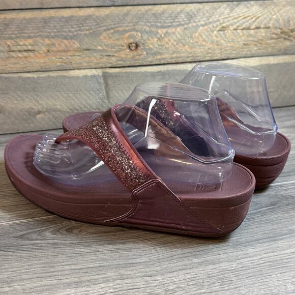FitFlop Lulu Glitter Toe Post Thong Sandal Size 10 Wobbleboard Wedge Slip On - Picture 6 of 16